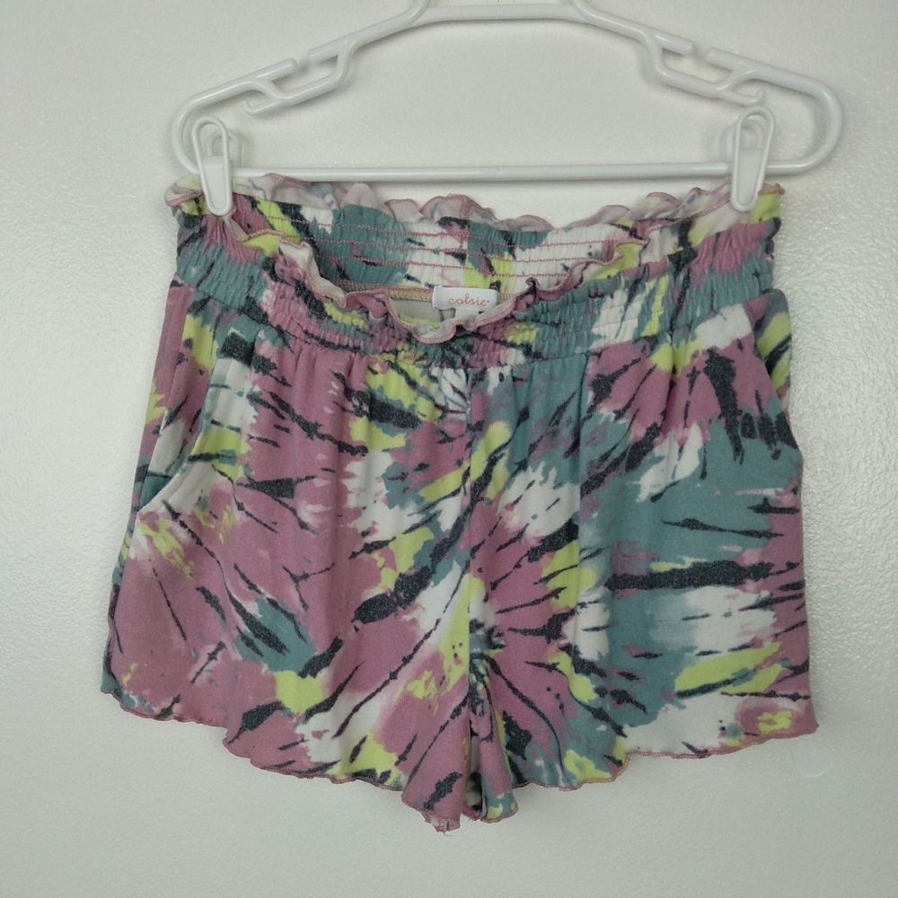 Colsie Sleep Shorts Pink Green Fleece